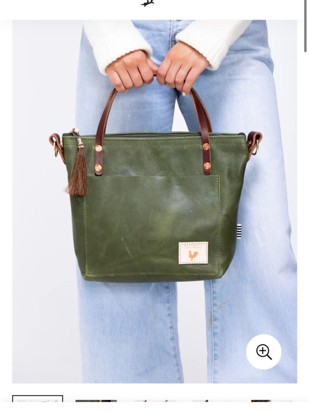 Meanwhile Back on the Farm Hunter Green Leather Small Tote - Picture 7 of 7